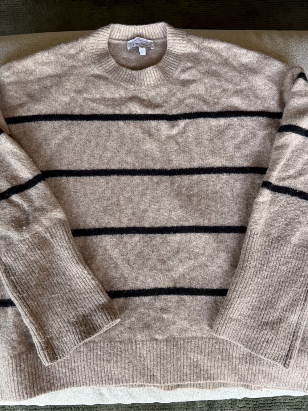 & Other Stories Beige Crewneck Sweater with Black Stripes